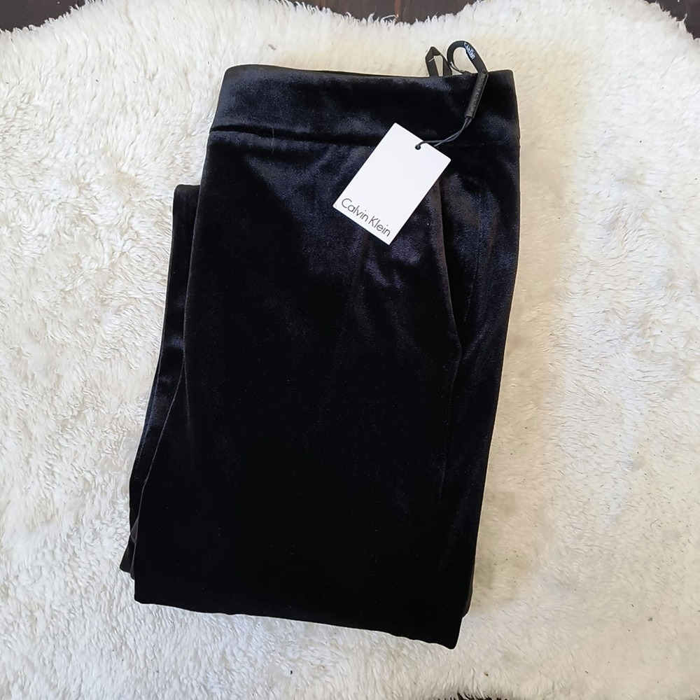 Calvin Klein Womens Velvet Black Performance Leggings Activewear Pants Size 2 - Picture 1 of 8